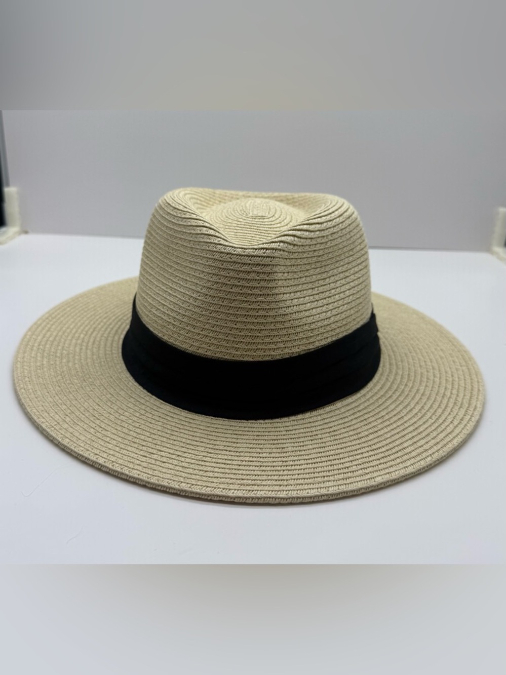 Wide Brim Straw Sun Hat in Natural with Black Band